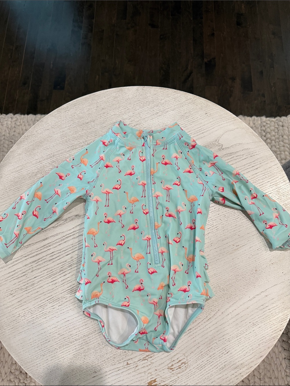 Janie and Jack Kids Long Sleeve Flamingo Rash Guard Swimsuit - Mint